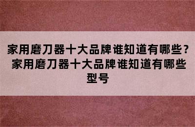 家用磨刀器十大品牌谁知道有哪些？ 家用磨刀器十大品牌谁知道有哪些型号